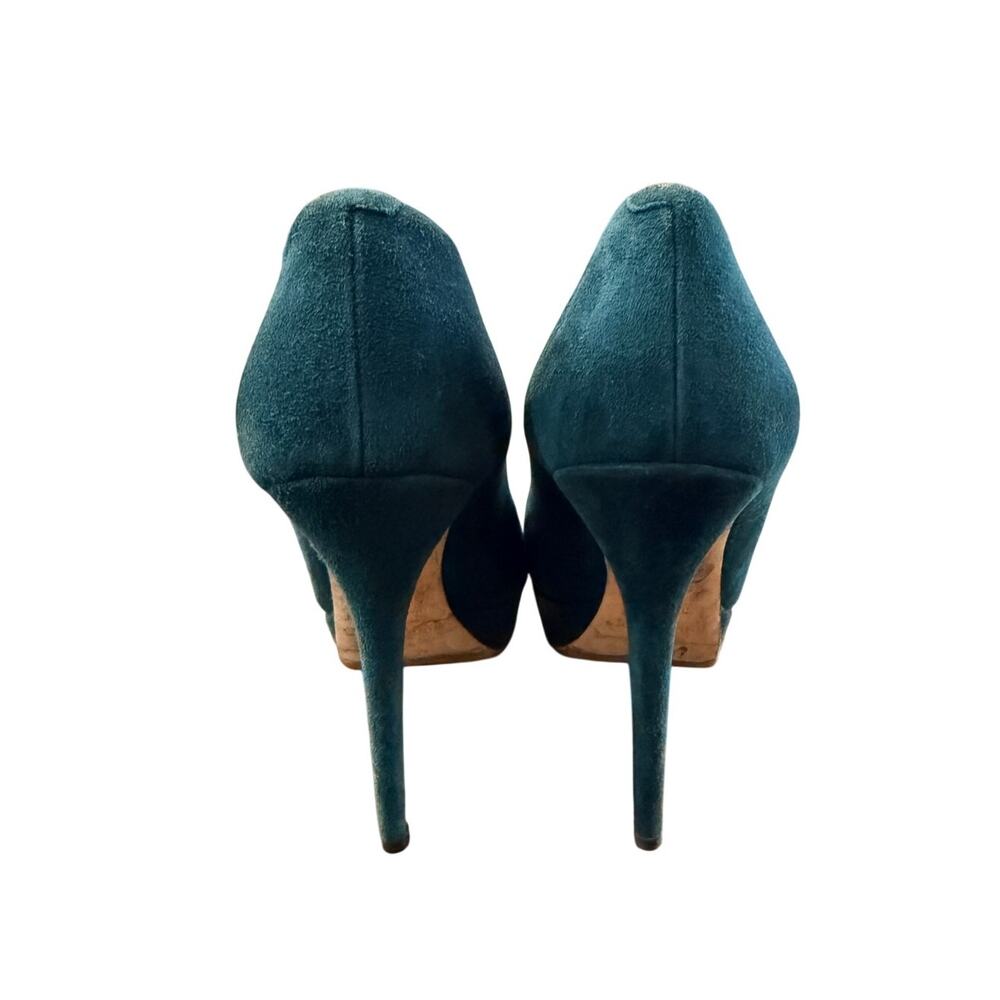 Jimmy Choo 38 Forest Green Cosmic 120 Platform Suede Pumps Stiletto Heels 8 - Picture 7 of 8